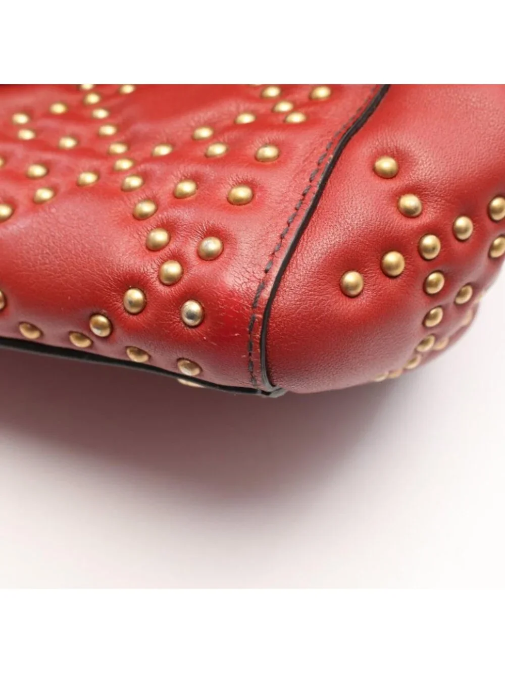 Dior Handbag Lady Dior 2-Way Red Leather Lady Dior Studs Tote